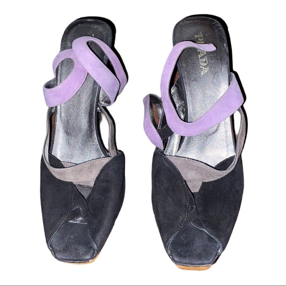 Prada Open Toe Strap Pumps Suede/Leather - Picture 1 of 7